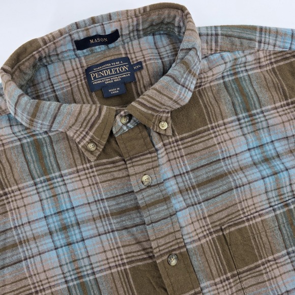 XXL Pendleton Mason Plaid Button Up Longsleeve Pocket Flannel Shirt - Picture 1 of 9